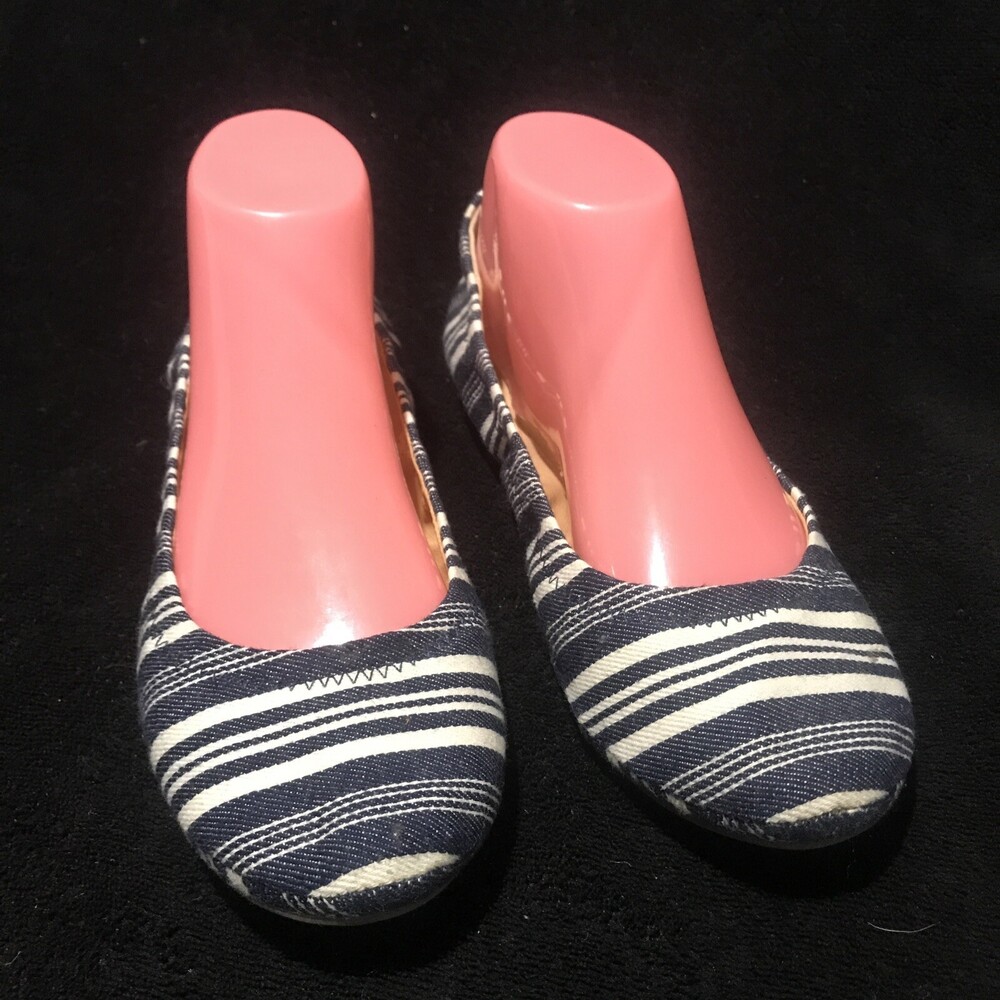Lucky Brand Emmie Navy Blue & White Striped Ballet Flats Sz 7.5M Nautical Preppy